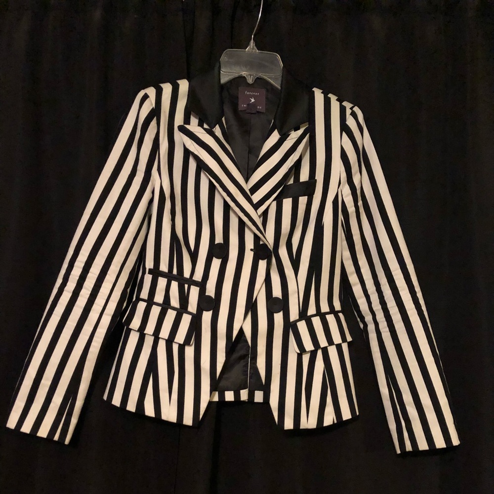 Black and White Vertical Striped Blazer